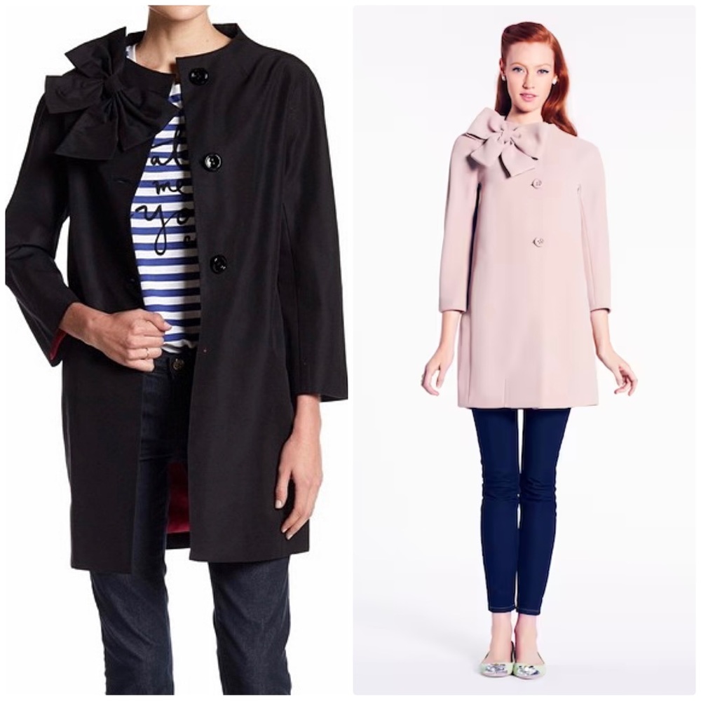 kate spade dorthy coat with side collar bow, black